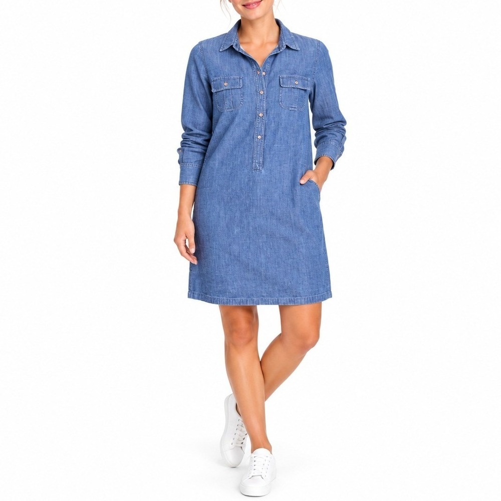 Vineyard Vines Dress Womens 4 Blue Chambray Shirt Dress Cotton Preppy Coastal